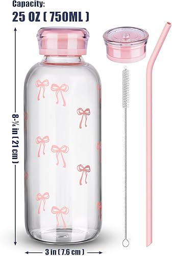 Miniatura 10 de NiHome Botella de agua de vidrio de 25 onzas  25.4 fl oz con dos tapas, popote de acero inoxidable, cepillo y cubierta de silicona, vidrio de
