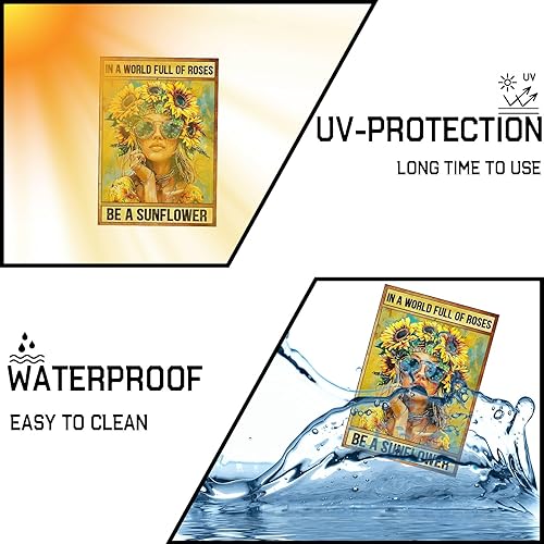 Miniatura 5 de Letrero de lata retro con texto en inglés "In A World Full Of Roses Be A Sunflowers", divertido regalo para mujeres, hogar, oficina, sala de estar,