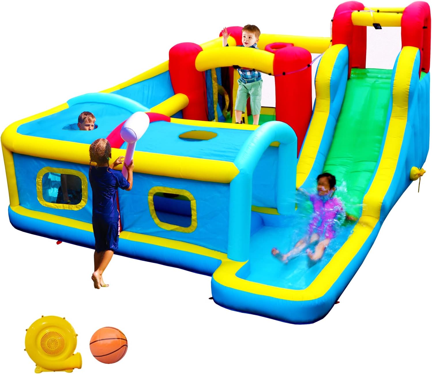 WELLFUNTIME Inflatable Water Slide Park with Blower, Bouncy