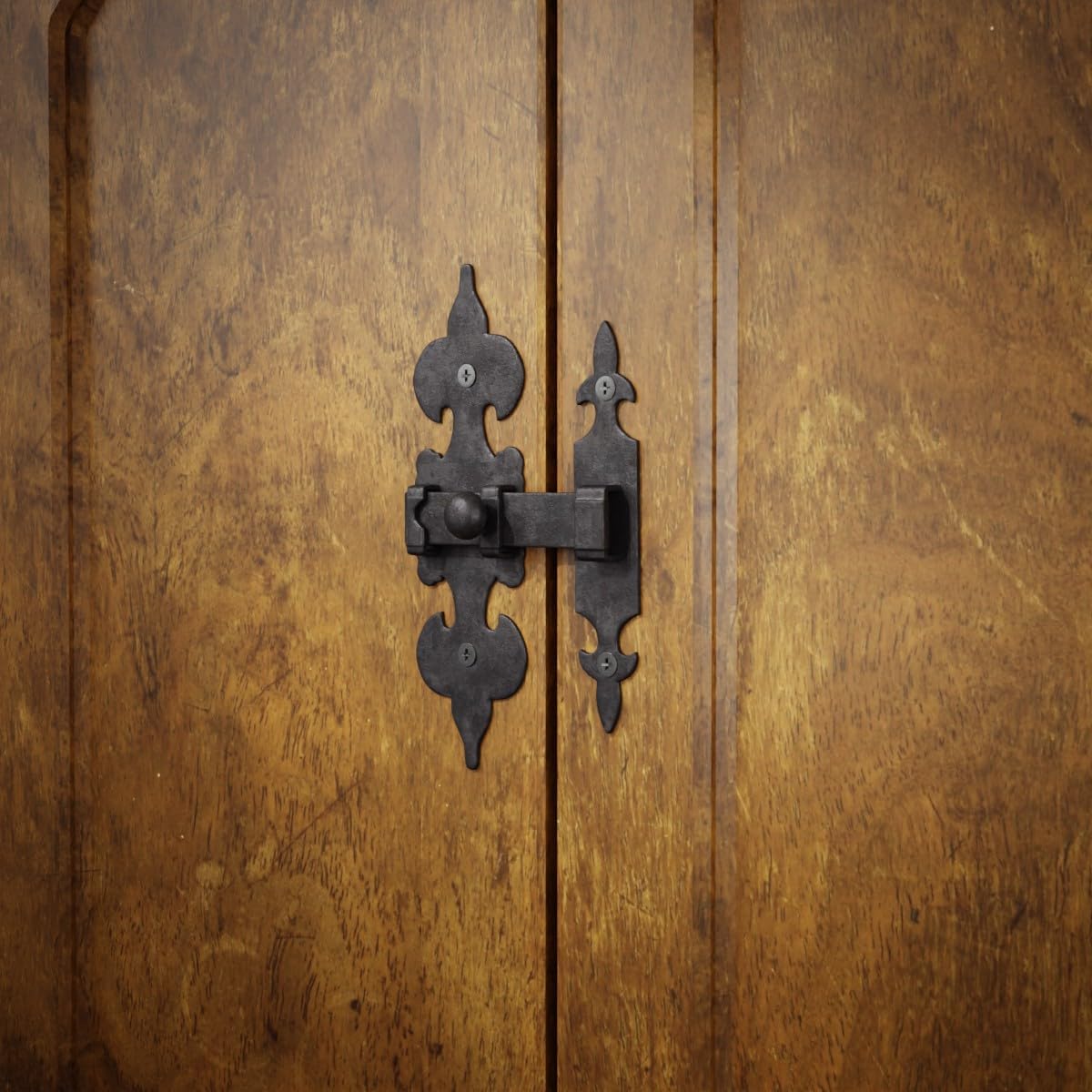 Cabinet Latch Wrought Iron Black Fleur De Lis 6" Pack of 2 Renovators Supply