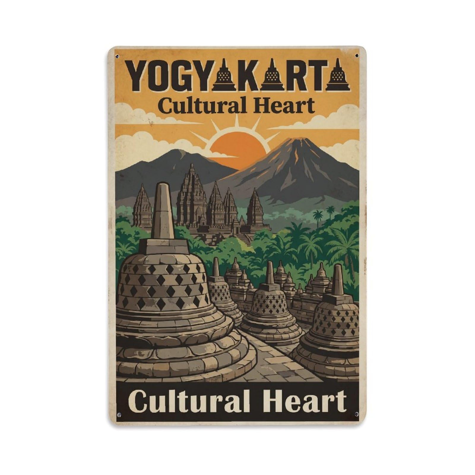 Gead 8X12inch Style Retro Indonesia Yogyakarta Travel Metal Tin Sign