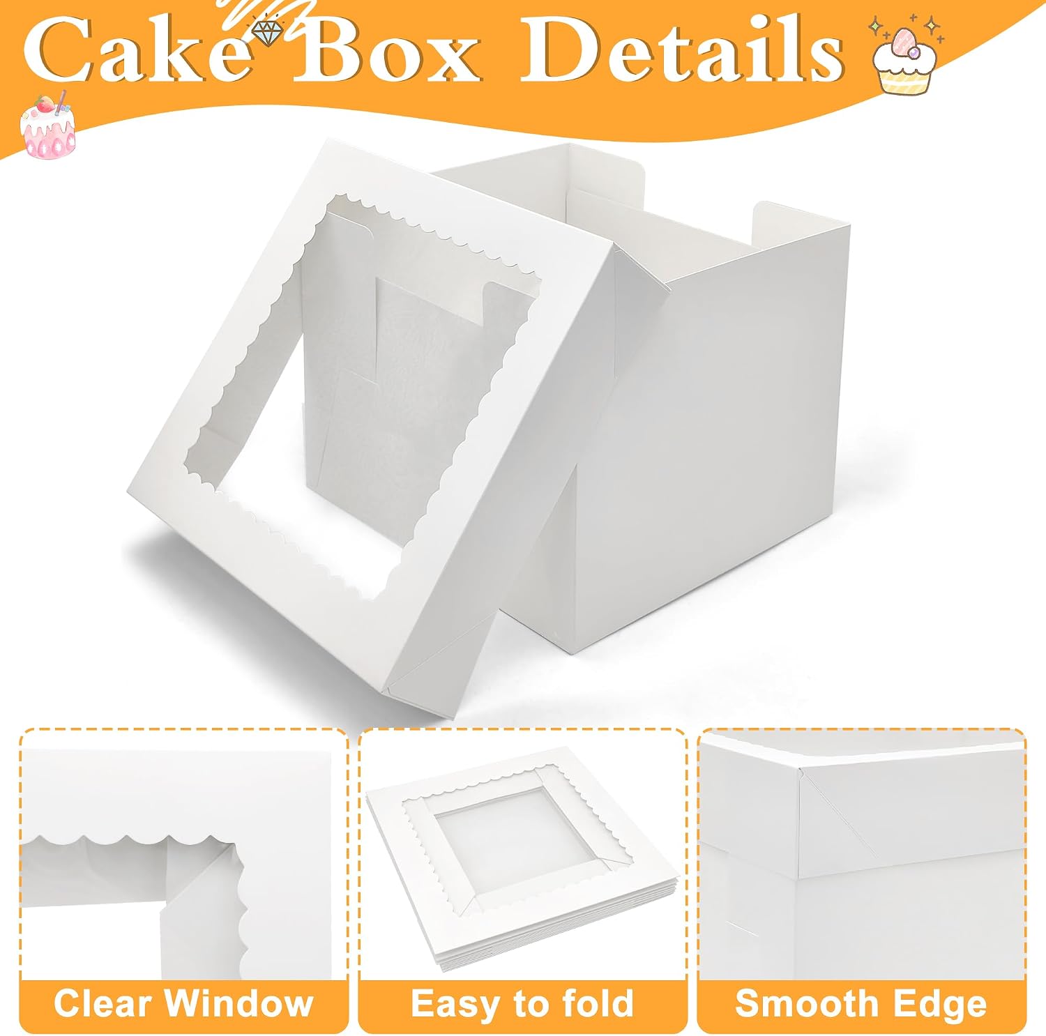  3 Pack Cake Boxes(10x10x8 Inches),White Bakery Boxes with Window,cardboard cake boxes,Cake Boards Decorating Supplies for Birthday,Mother's Day,Wedding,Party,Gift Giving,Cake Box 10 inch thumbnail