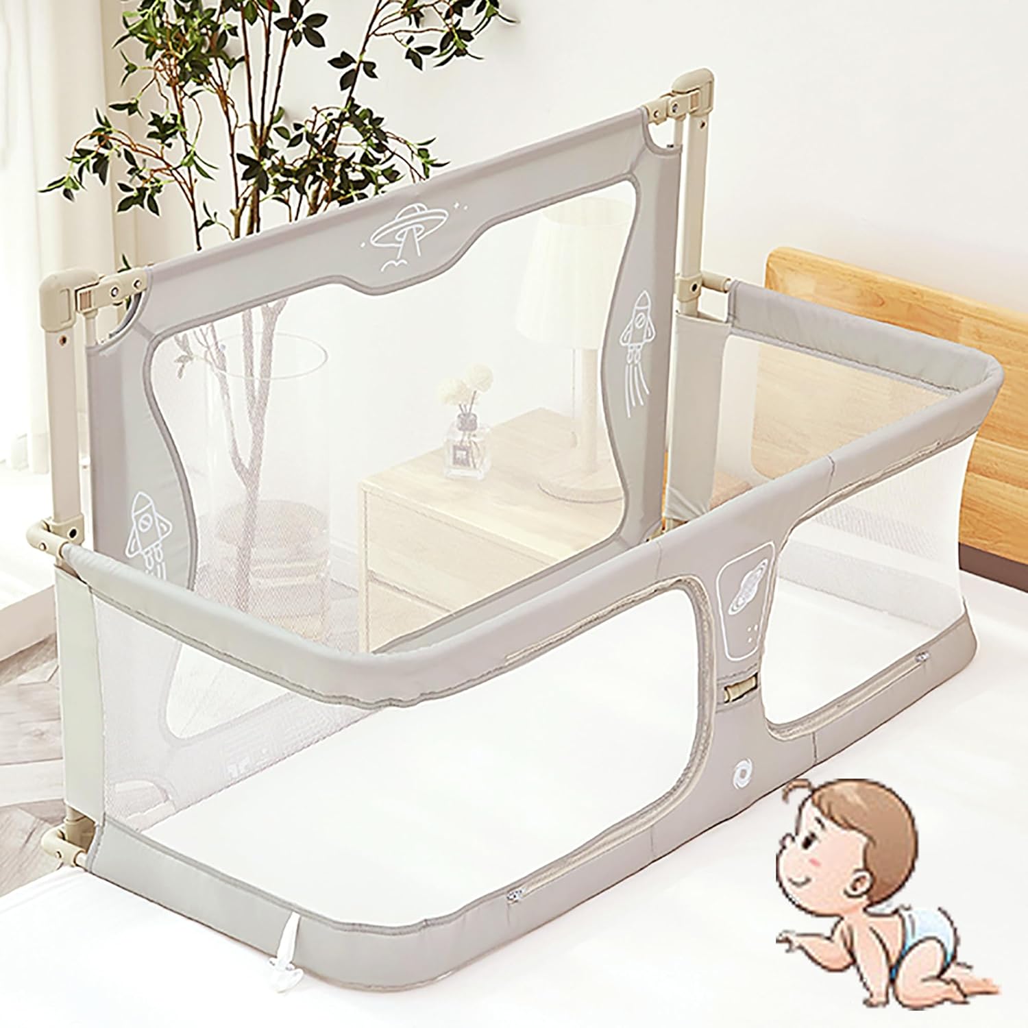 3 in 1 Baby Bassinet, for Co Sleeper for Baby in Bed, Bassinets Bedside Sleeper with breathable and visible mesh window,soft washable liner cover and sturdy aluminum alloy,for cosleeping baby bed ( Co