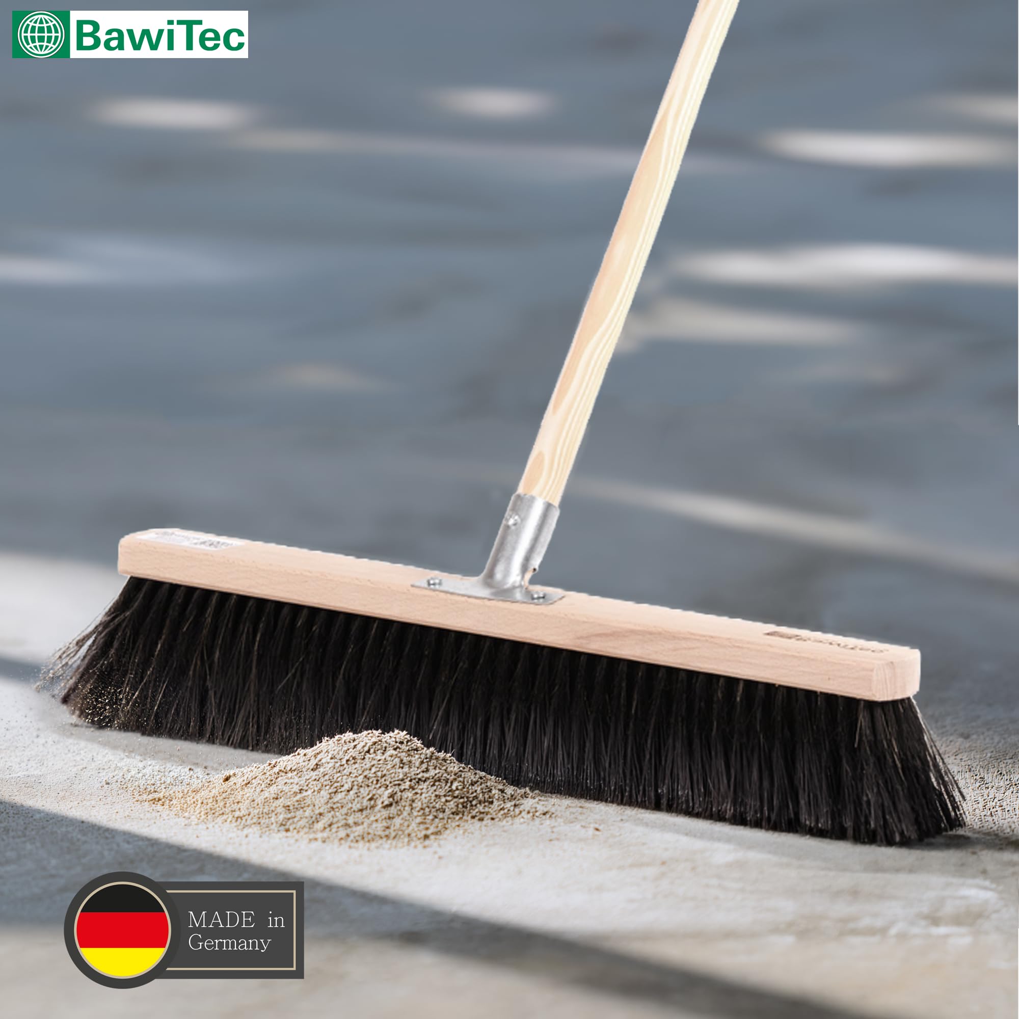 Rosshaar Besen Saalbesen 60cm weiche Borsten mit Stiel 160cm Besenstiel | Sehr weiche feine Naturhaar-Rosshaar-Borsten, Holzstiel-Ø 28mm, Metall-Stielhalter