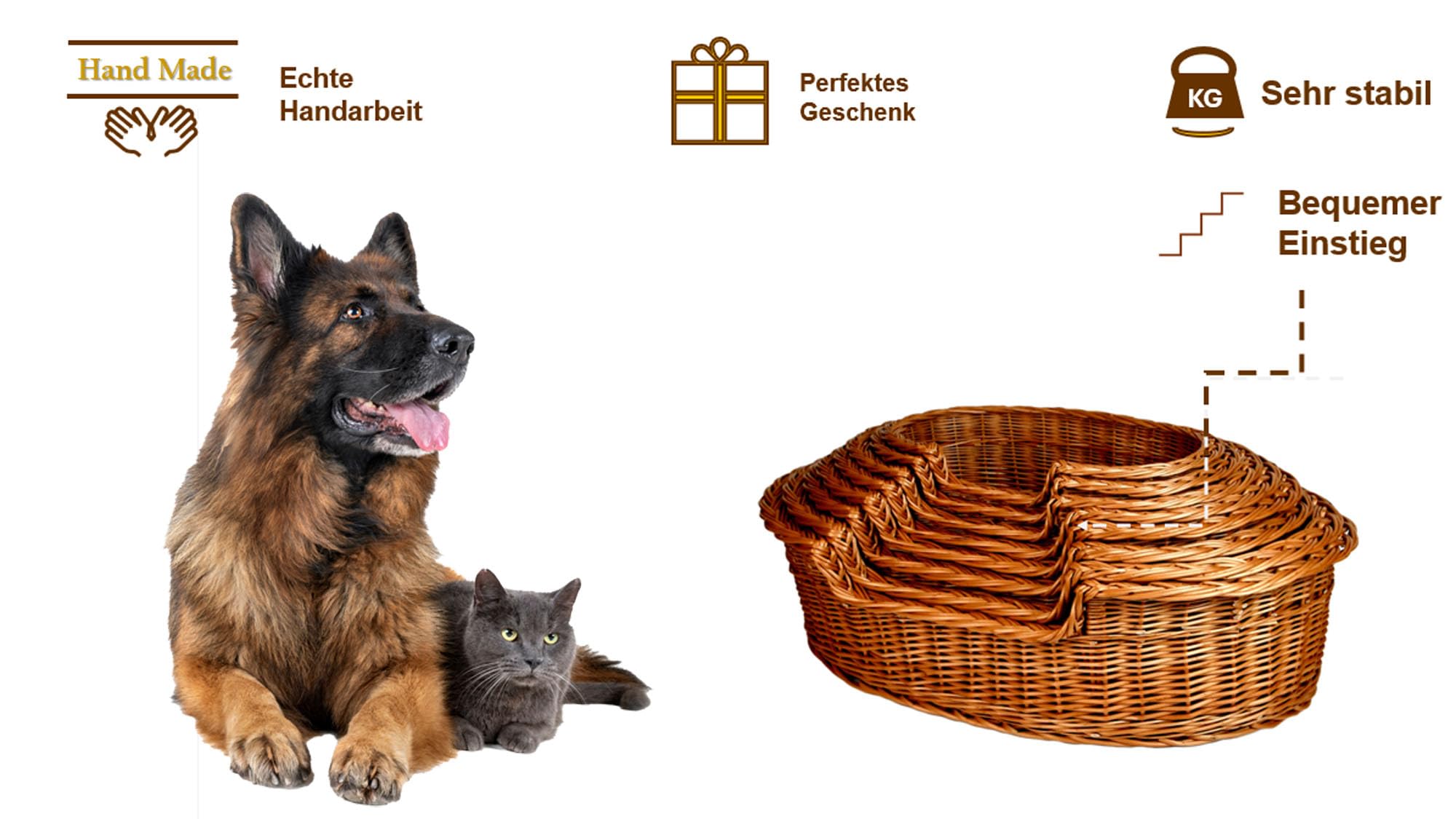 Cuccia per gatti, cuccia per cani, in vimini, cestino per animali domestici, K5-100-3 (larghezza x profondità x altezza: 50cm/34cm/16cm)