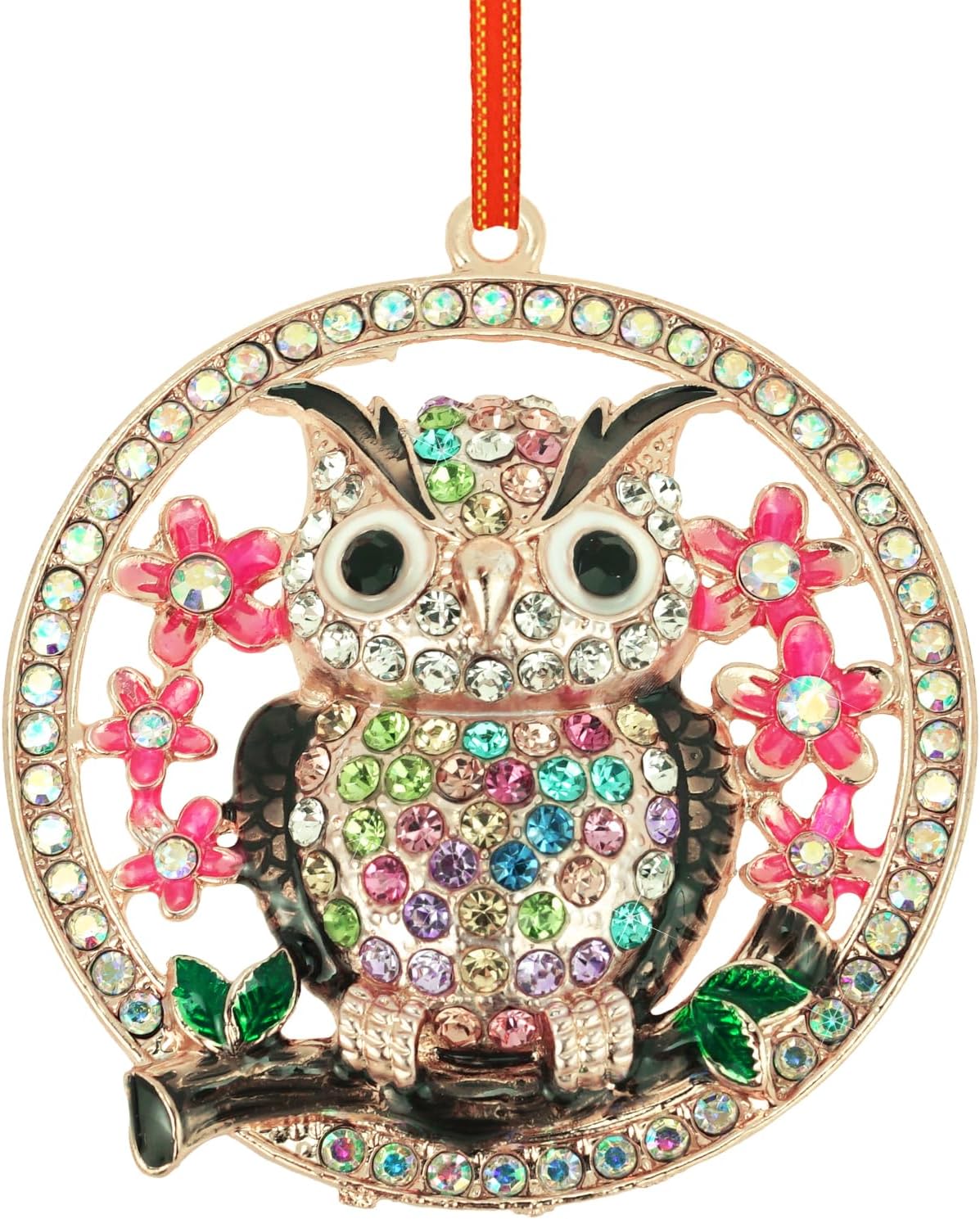 Owl Christmas Ornaments-Metal Bird Ornaments for Christmas Tree Decorations-Xmas Bird Decor with Colorful Rhinestones-Owl Xmas Ornament Keepsake Gifts for Women Kids