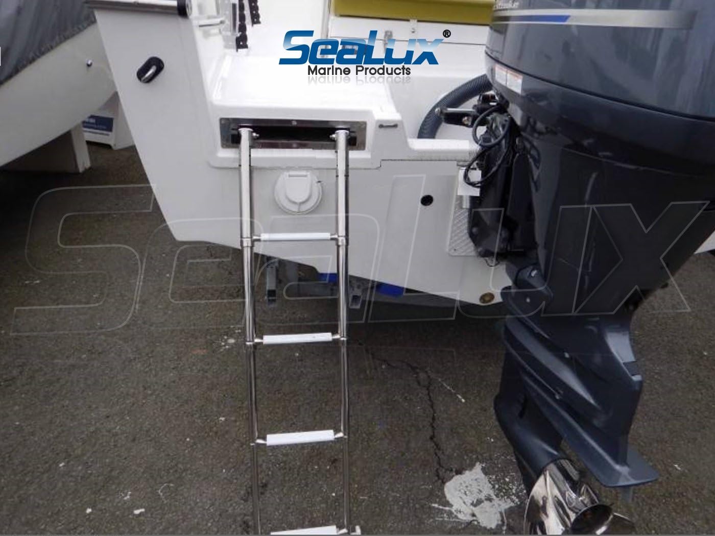 SeaLux 316 Stainless Steel 4-Step Concealed Box Under Deck Flush Mount Telescopic Sport Swim Ladder for Boat