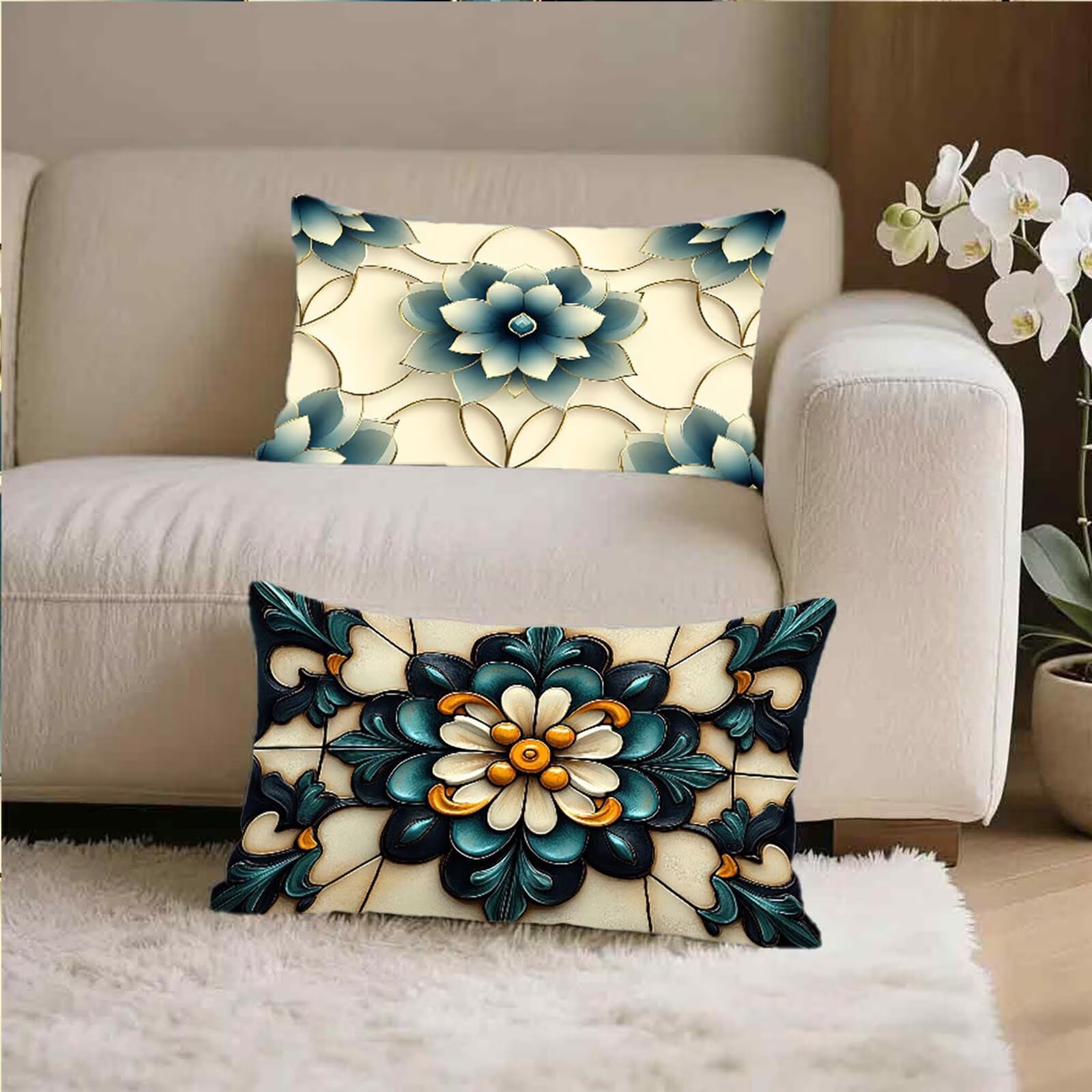 Federe Cuscino 60x80 Set di 2, Nordico Federe Cuscini Divano Lino, Rettangolari Copricuscini 60x80cm Con Cerniera Invisibile, Copricuscino per Camera Letto Casa Decorazioni Regalo, Boemia 1-4047