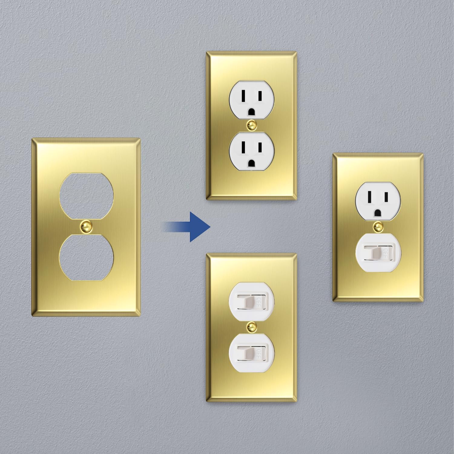 Outlet Covers, Duplex Light Switch Cover Plate, Decorative Electrical Plug Outlet Covers Wall Plate, Metal Brass Lightswitch Covers, 1-Gang Standard Size 4.50" x 2.76" Outlet Plate-1 Pack
