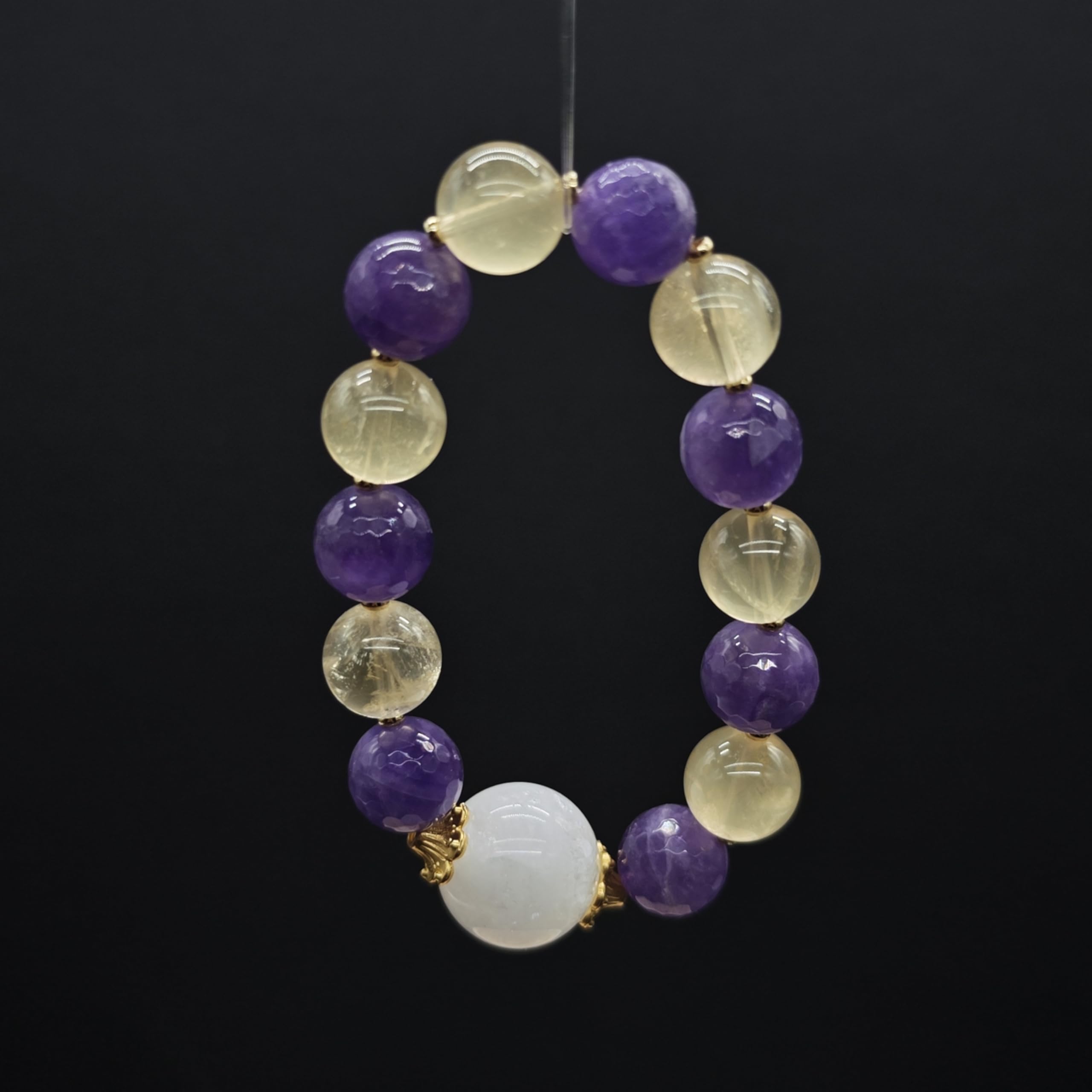 Bracciale Ametista Bracciale in Cristallo Naturale di Ametista Fatto A Mano - Pietra Elastica per Donne, Uomini, Meditazione, Yoga, Compleanno, FESTIVITÀ