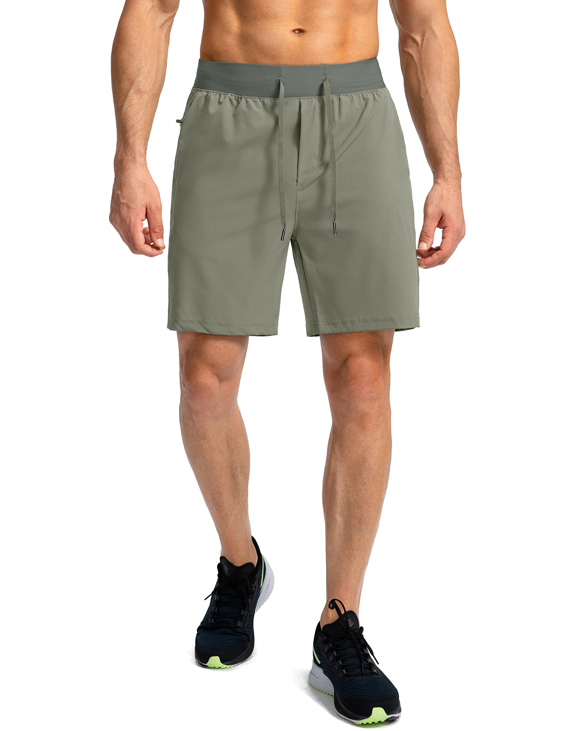 Men's Running Shorts with Zipper Pockets 7 Inch Lightweight Quick Dry Gym Athletic Workout Shorts for Men (Green Sage, 2XS)