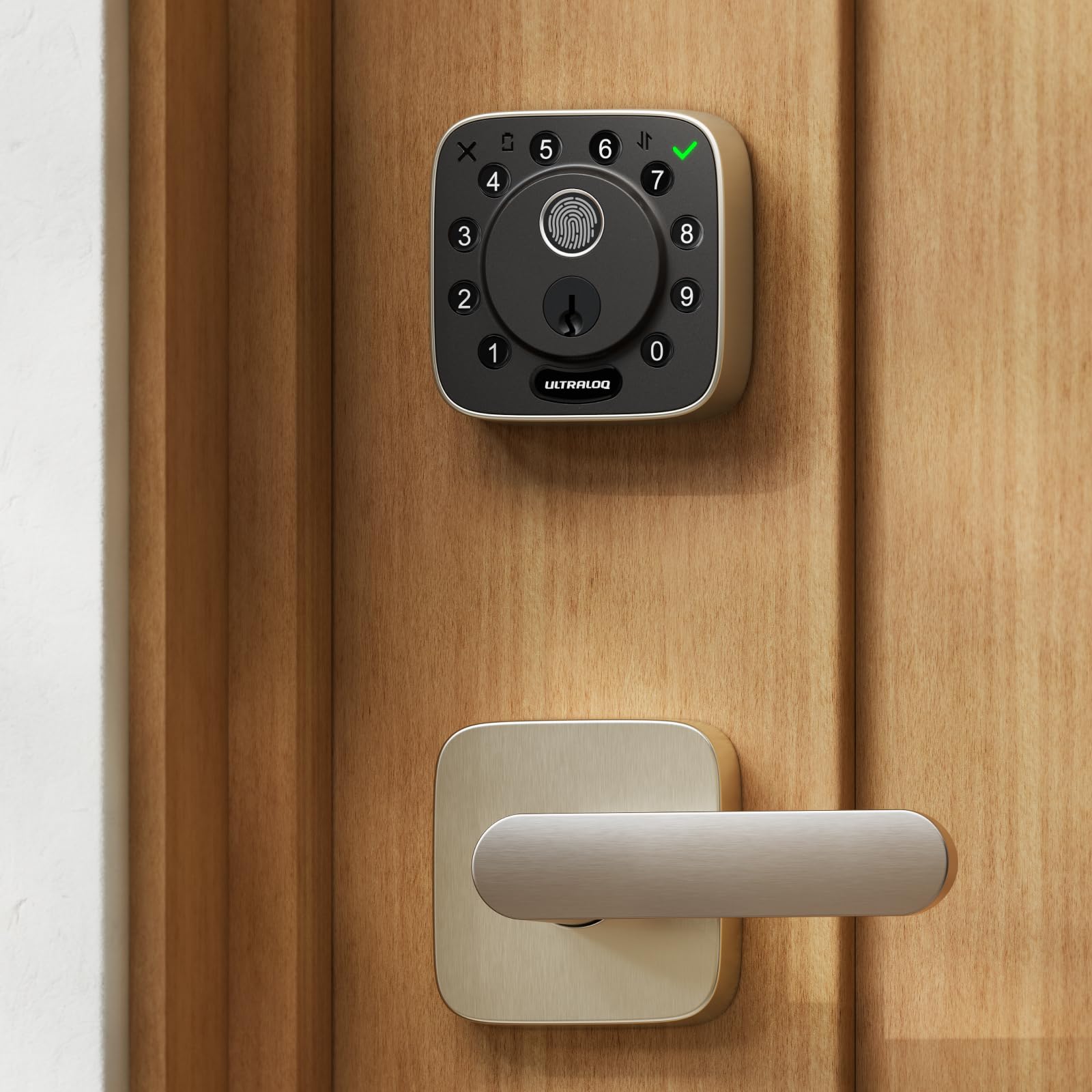 ULTRALOQBolt Fingerprint WiFi Smart Lock with Handle Lever Set, Front Door Lock Set, Keyless Entry Deadbolt with Fingerprint, App Remote Control, Keypad, Auto Unlock, 10 Mon. Battery, BHMA Certified