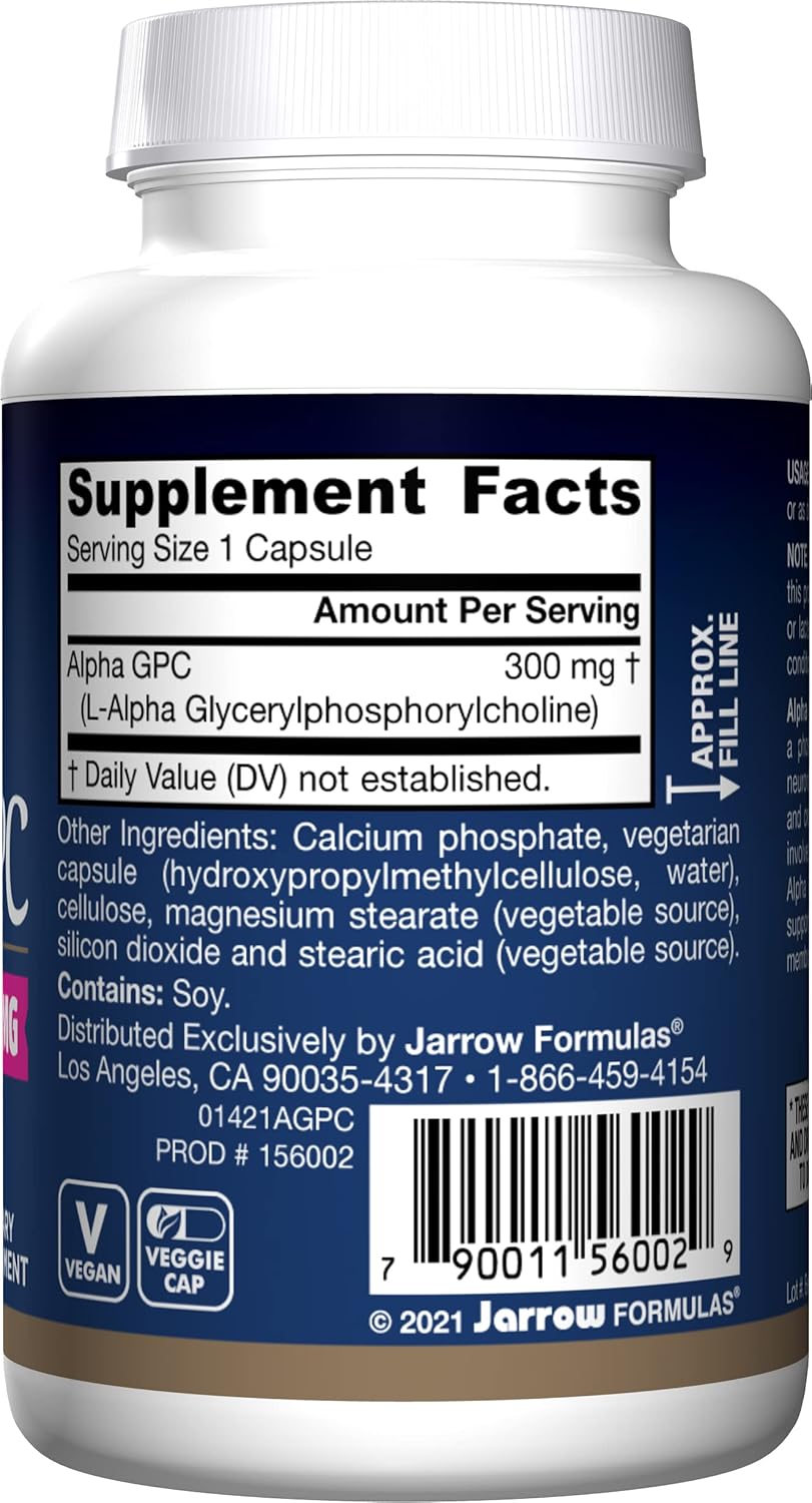 Jarrow Formulas Alpha GPC 300 mg 60 cápsulas vegetales Apoya la