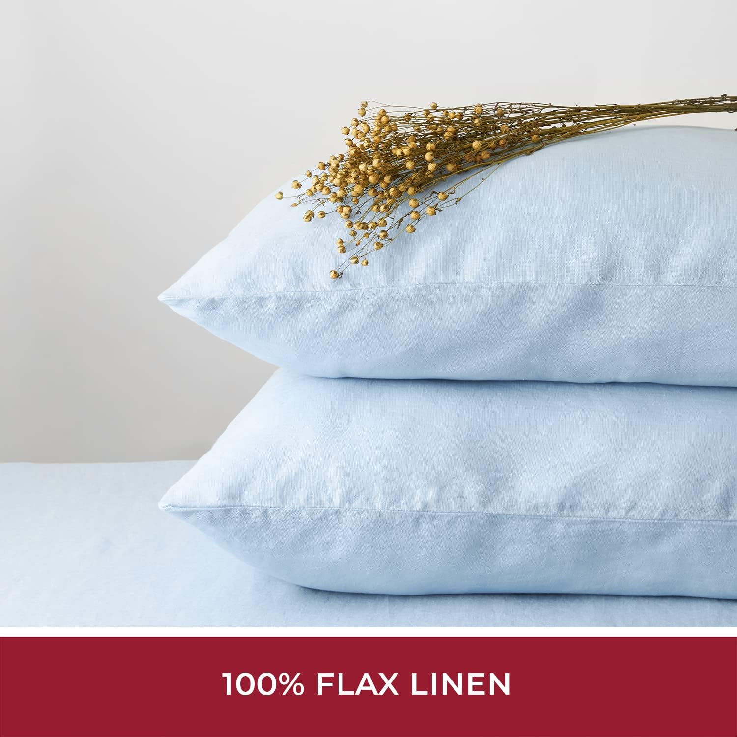 Mellanni 100% Linen Sheets King Size - Blue Sheets Linen Set - Includes King Fitted Sheet Deep Pocket, Flat Sheet and 2 Pillow Cases - Lightweight, Breathable and Durable (King, Blue)