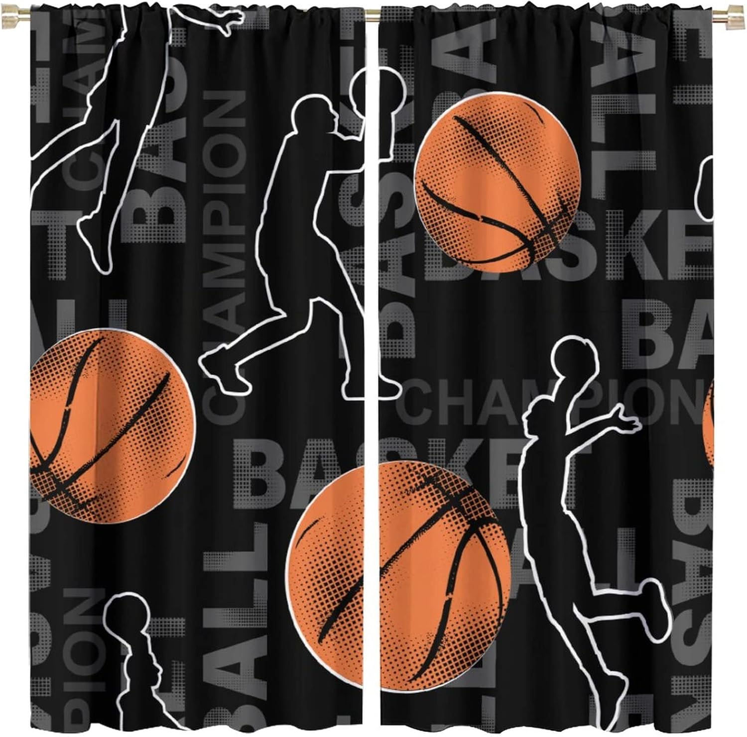 Ball Sports Curtains,Basketball Playing Game Sports Abstract Theme Home Fabric Living Room Kid Teens Boys Bedroom Home Decor W42xL45in