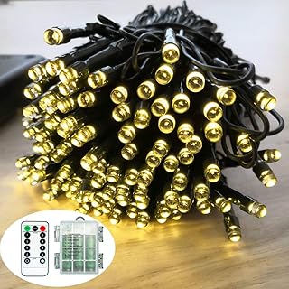 Battery Remote Control String Lights, Christmas Lights 100 LED Clear Mini Lights for Christmas Tree Wedding Indoor Outdoor Wreath Party Garden Thanksgiving Decoration, 36ft Waterproof (warm white)