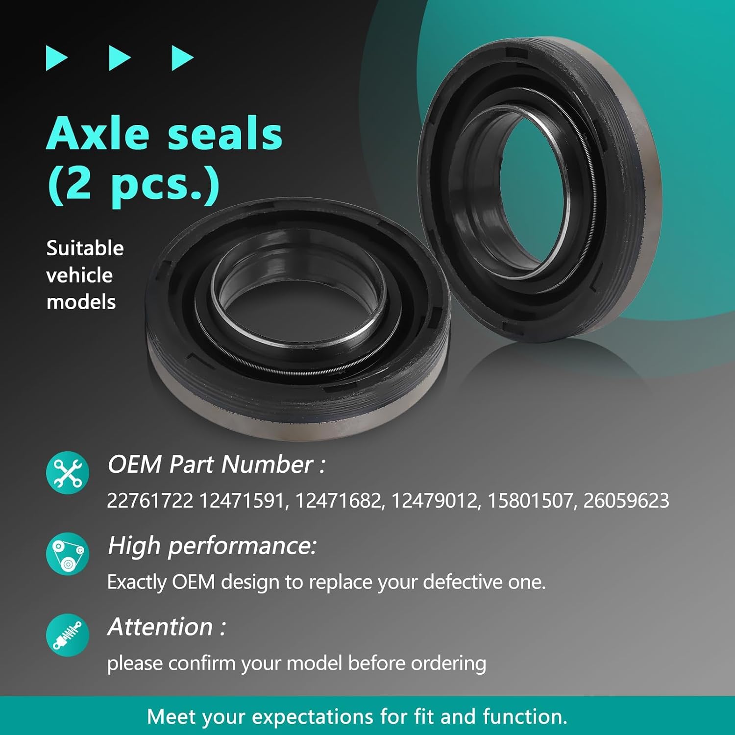 22761722 2PCS Front Axle Shaft Seal fits 1999-2007 Silverado, 2002-2006 Avalanche, 2001-2006 Tahoe Replaces 12471591, 12471682, 12479012, 15801507, 26059623