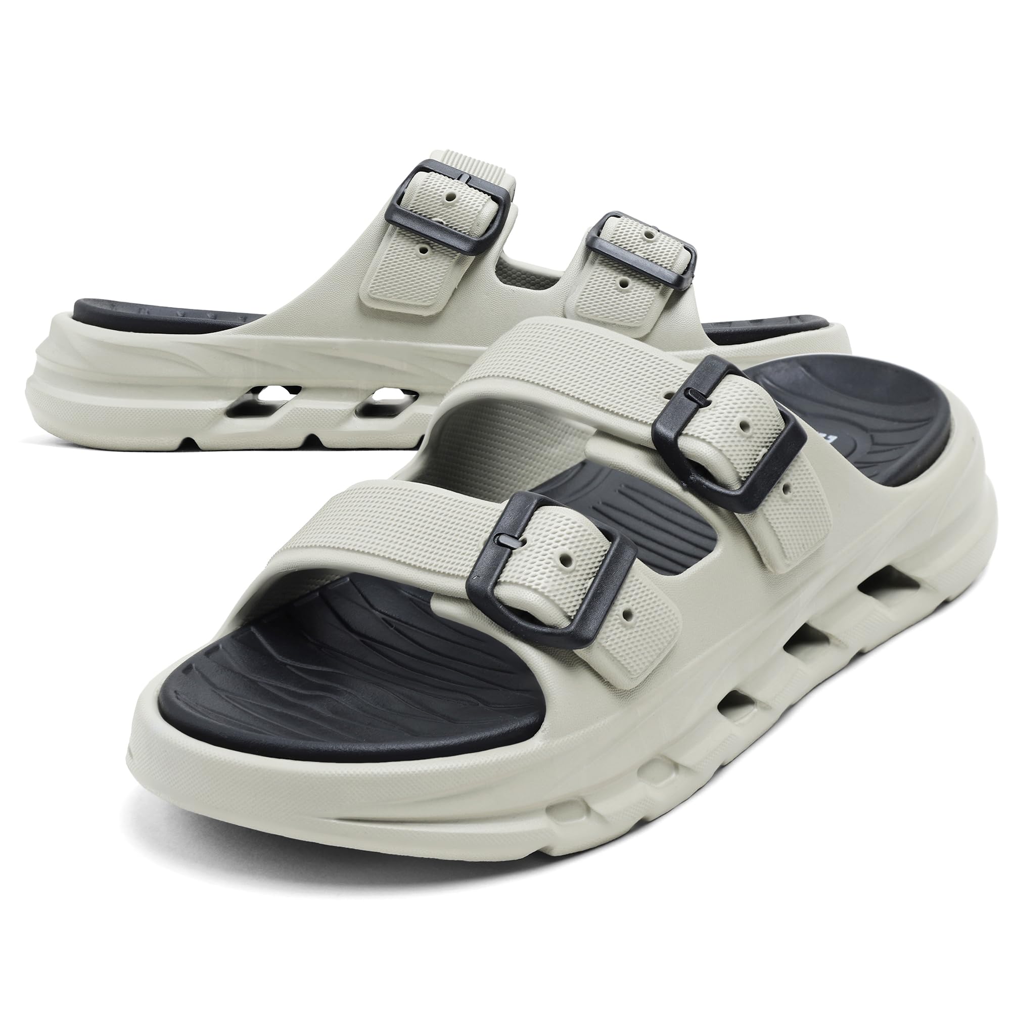 Men EVA Double Strap Sandals | Adjustable Buckle Comfort Slides | Lightweight Anti-Slip Ventilated Casual Sandals for Everyday Indoor Outdoor Wear-image-33