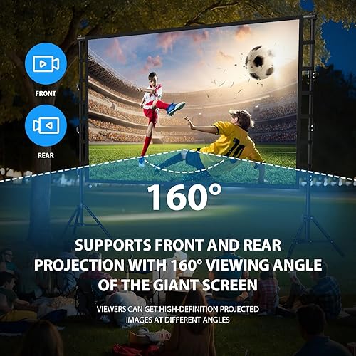 Miniatura 2 de Pantalla de proyector para exteriores con soporte de 150 pulgadas pantalla de proyección portátil VOOPVOR y soporte, pantalla de cine frontal