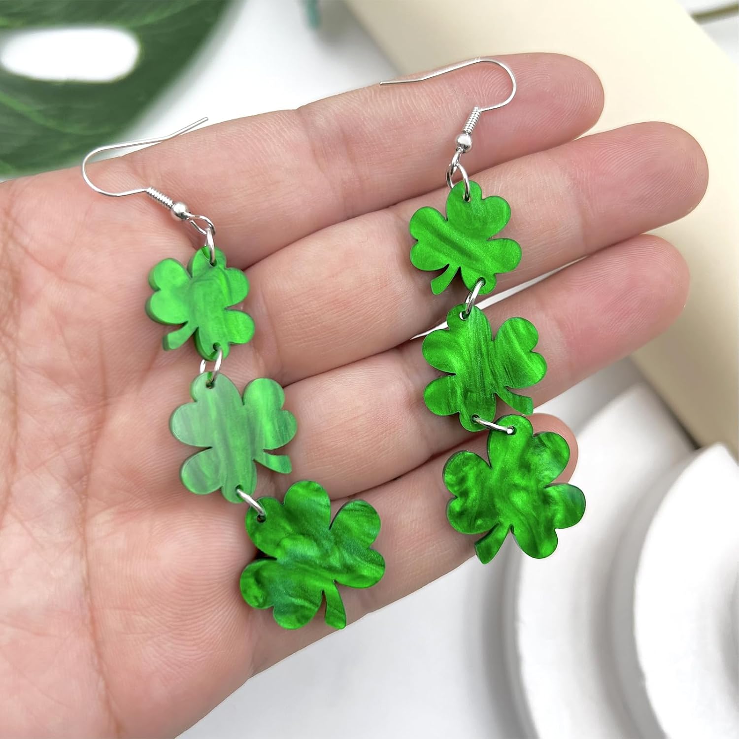 St Patrick's Day Jewelry Earring Irish Shamrock Four Leaf Hat Dangle Earrings for Women,Acrylic Green Clover Womens St patrick's Day Decorations Earrings Good Luck Holiday Outfits Accessories - Image 4