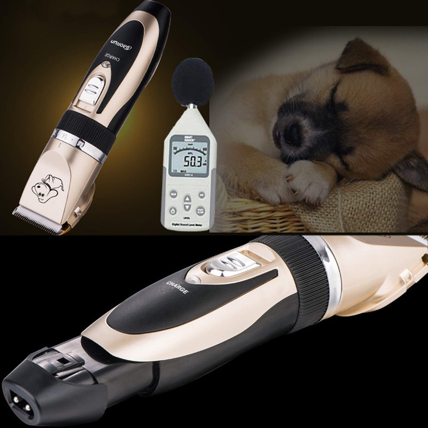 Tondeuse Chien Chat Charge Rapide Kit Rechargeable Rasoir Toilettage Lame Détachable Lavable Bruit Faible Or 17.5 * 4.5cm