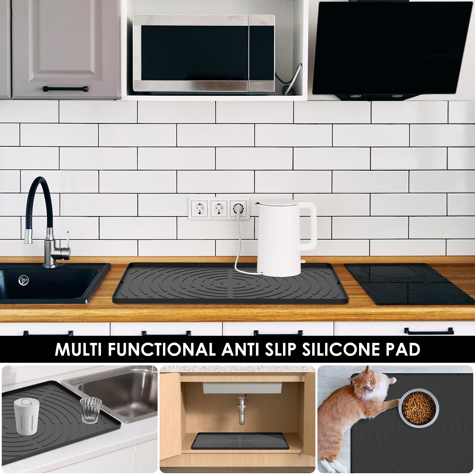 SIKADEER Tappetino da sotto il lavello, 86,4 x 48,3 cm, impermeabile, tappetino in silicone per cassetti da cucina, mensole e armadietti, protezione per organizer da cucina e stoccaggio, vassoio per