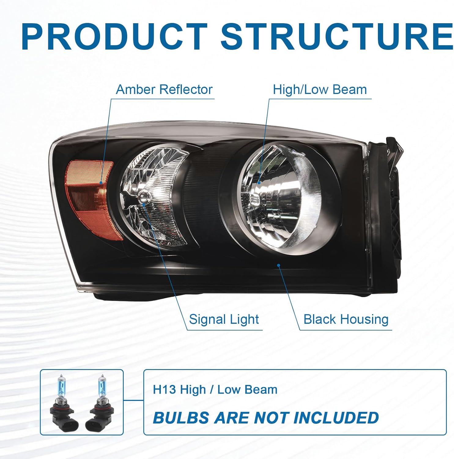 for 2006-2008 dodge ram 1500 2500 3500 headlights assembly compatible 2007 2009 with halogen headlamps amber reflector black housing amber reflector + black housing