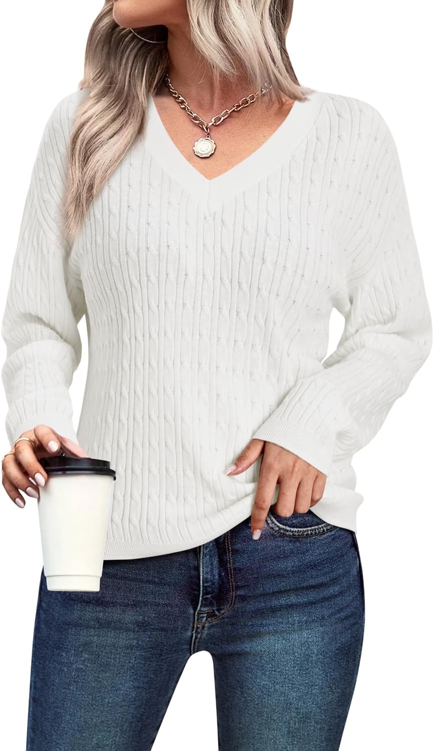 Arach&Cloz Sweaters for Women 2023 Fall Clothes Oversized Fashion Casual Lightweight Pullover Cable Knit Tops