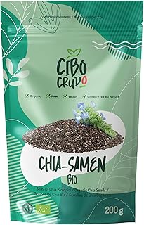 Chia Samen Bio - 200g. Chiasamen Quelle der B-Vitamine Omega 3 und 6. Quelle für Magnesium Kalium und Calcium. Für Milch oder Müsli. Organic Chia Seeds for Weight Loss.