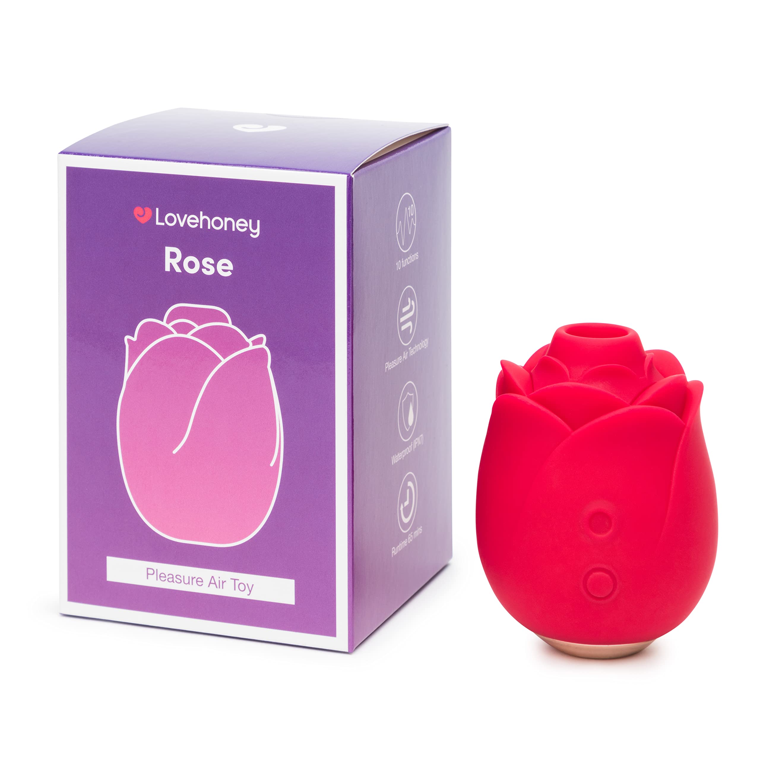 Lovehoney Rose Toy Clit Sucker | Silicone Clitoral Stimulator with 10 Suction Modes | Adult Womens Sex Toy Sucking Vibrator | Rechargeable Sexual Pleasure Tool | Waterproof Discreet Personal Massager: Red