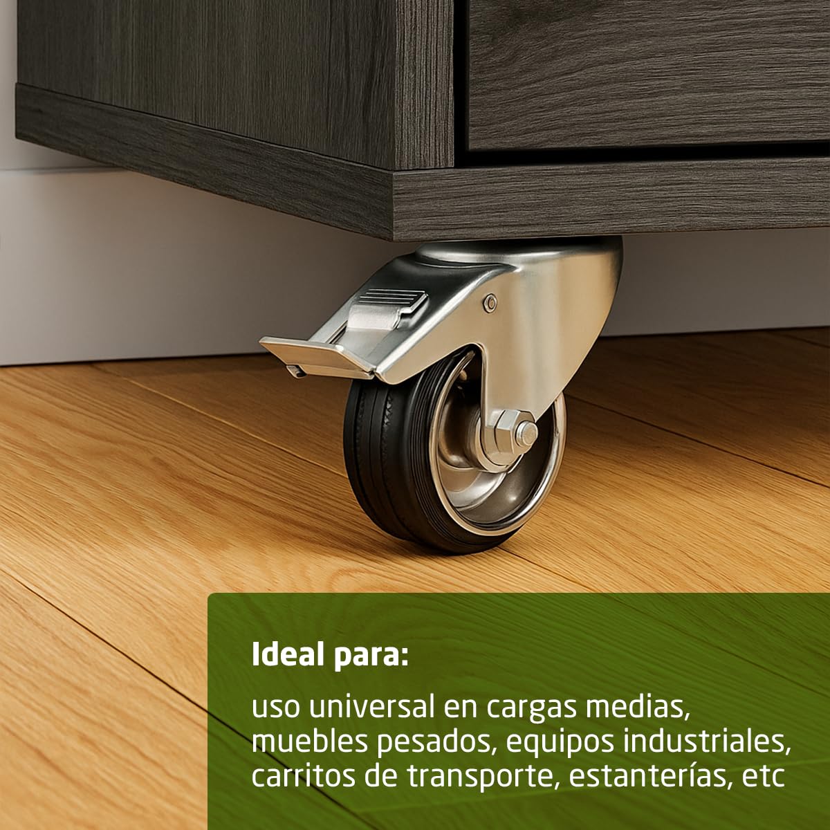 Amig - Pack de 4 Ruedas para Muebles - Ø 125 mm - Carga Máxima por rueda 120 kg - Pletina de Acero - Fabricada con Goma - Con Freno - Ideales para Mover Equipos Industriales y Muebles Pesados