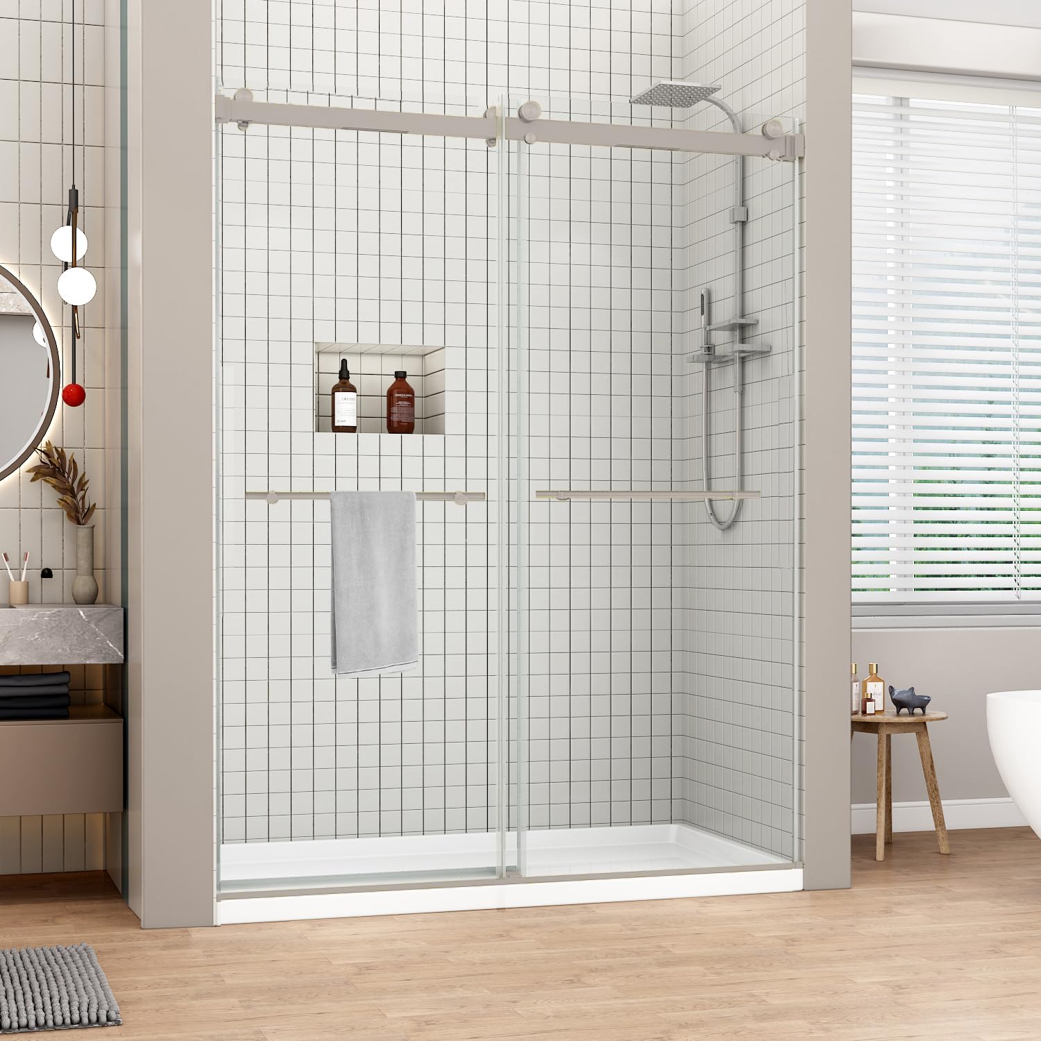 Sunrosa Frameless Double Sliding Shower Door 56 1/8-60