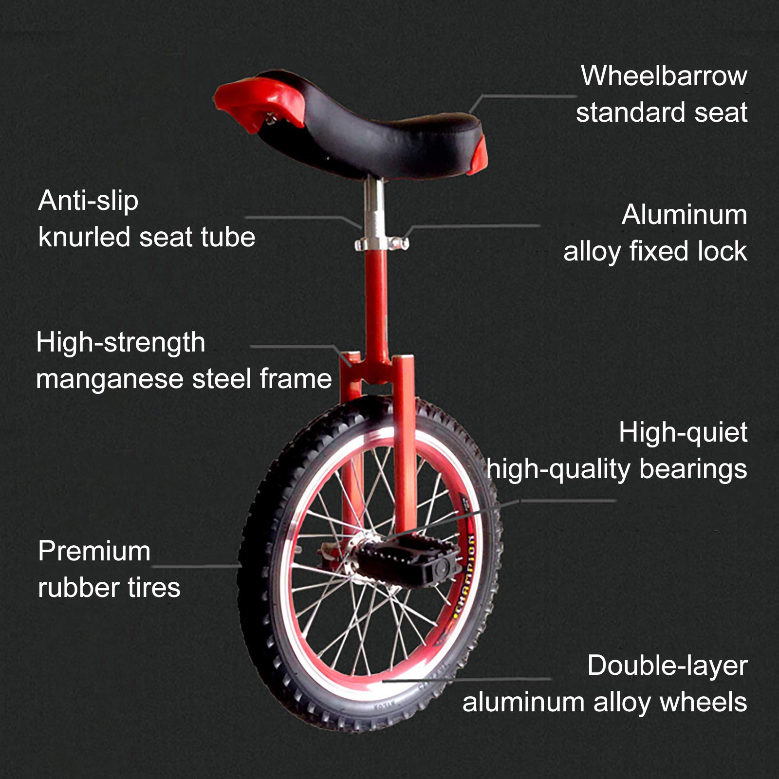 QWEASDF Monociclo, monocicli, Uniciclo, 16", 18", 20", 24" Monociclo, Una Ruota Bici, Escursioni in Bicicletta Sport Fitness Esercizio con la Gomma di Skidproof,Giallo,18”