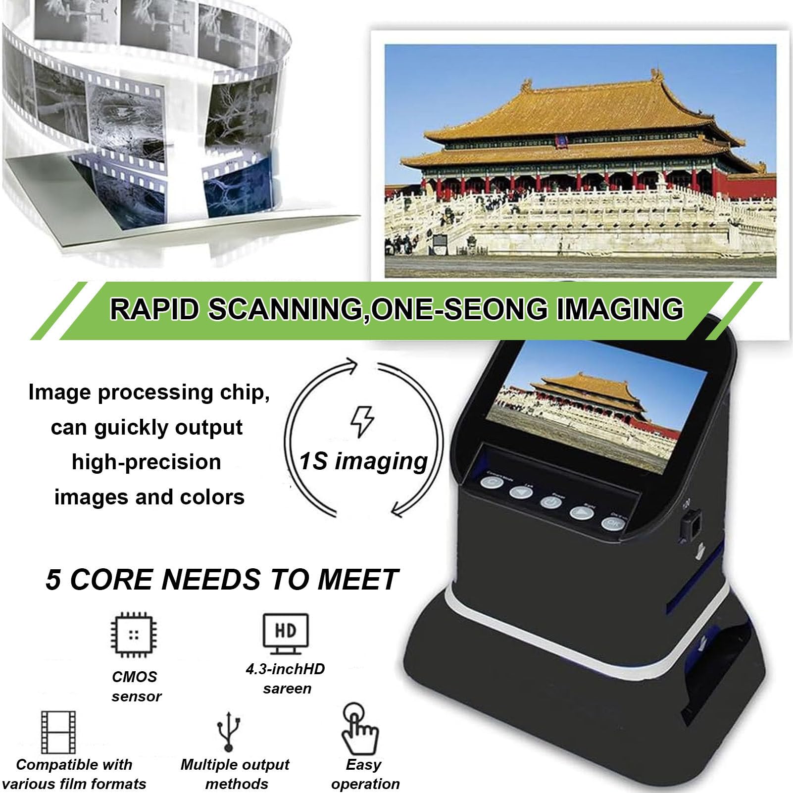 Scanner per diapositive ad alta risoluzione da 120 mm,per negativi e diapositive da 35 mm,135, 126, 127 in formato digitale, supporta l'anteprima e la modifica delle immagini,con schermo LCD da 4,3"
