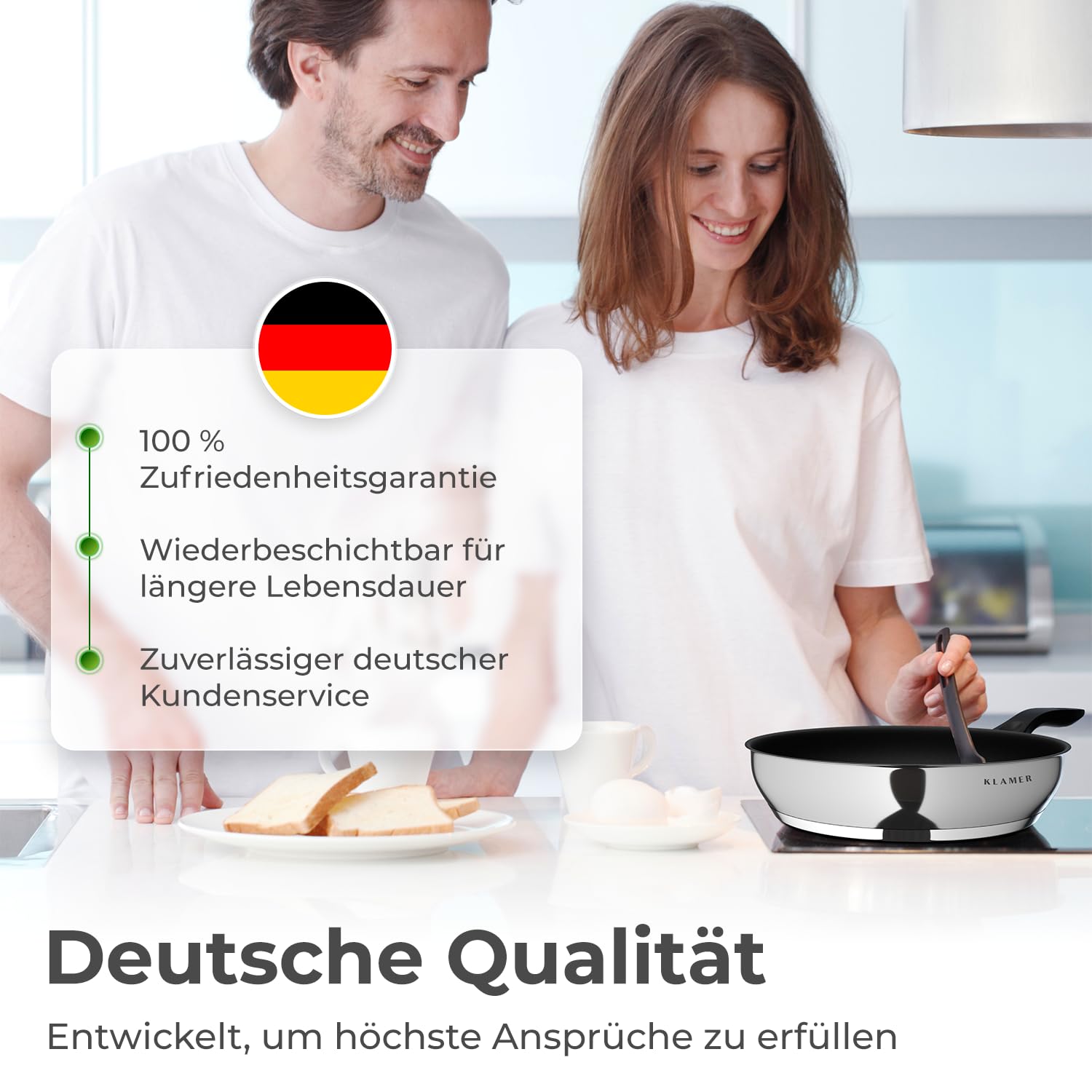 KLAMER padella 28 cm, padella per induzione con rivestimento antiaderente, con bordo alto, rivestimento premium, padella universale professionale di alta qualità