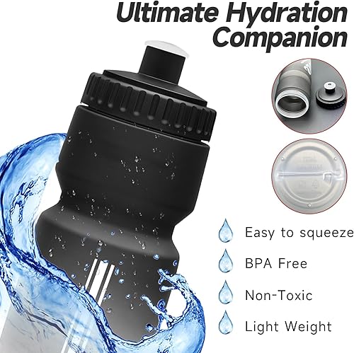 Miniatura 5 de Botella de agua para bicicleta, botella de agua exprimible para ciclismo, a prueba de fugas, sin BPA, con escala de capacidad con tapa superior,