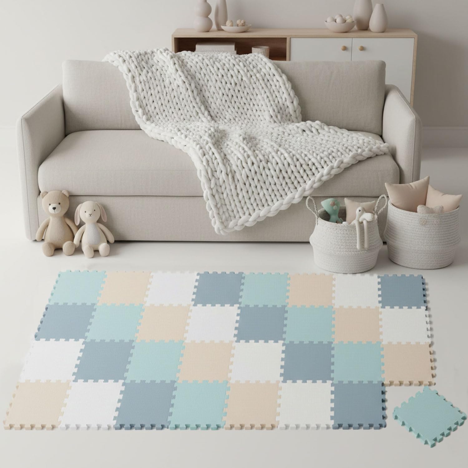 LittleTom 36 Pièces Tapis de Sol Bébé dès Le Premier Mois - 30x30 cm Dalles en Mousse EVA - Surface de Jeu Douce pour l'Éveil - Carrés Puzzle Antidérapants - Revêtement pour la Chambre des Petits