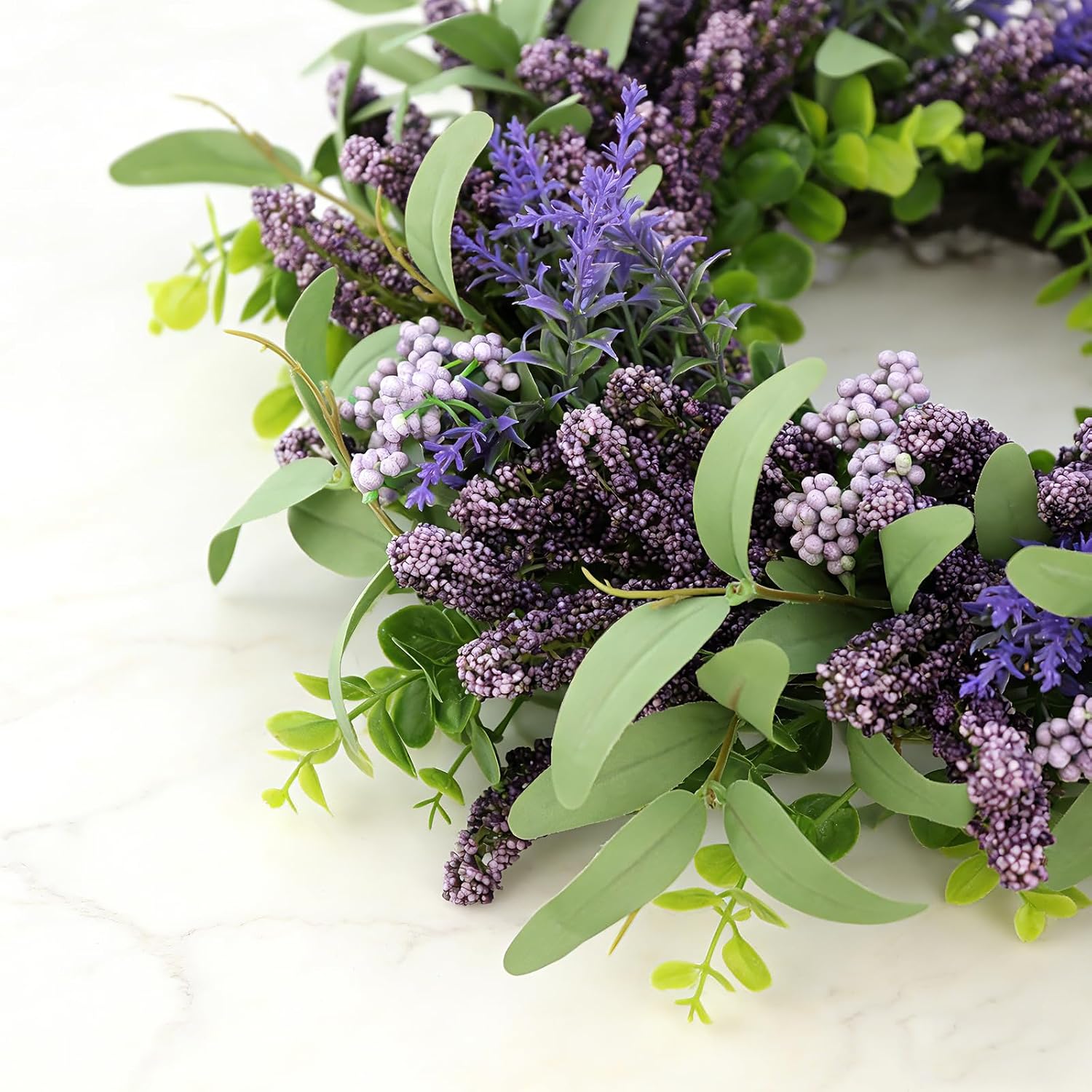 26'' Wreath for Front Door, Artificial Spring Summer Flower and Plant Wreaths with Eucalyptus Leaves, Purple Door Wreaths Home Decor for Farmhouse Porch Window Kitchen, All Seasons (Purple Fruits)
