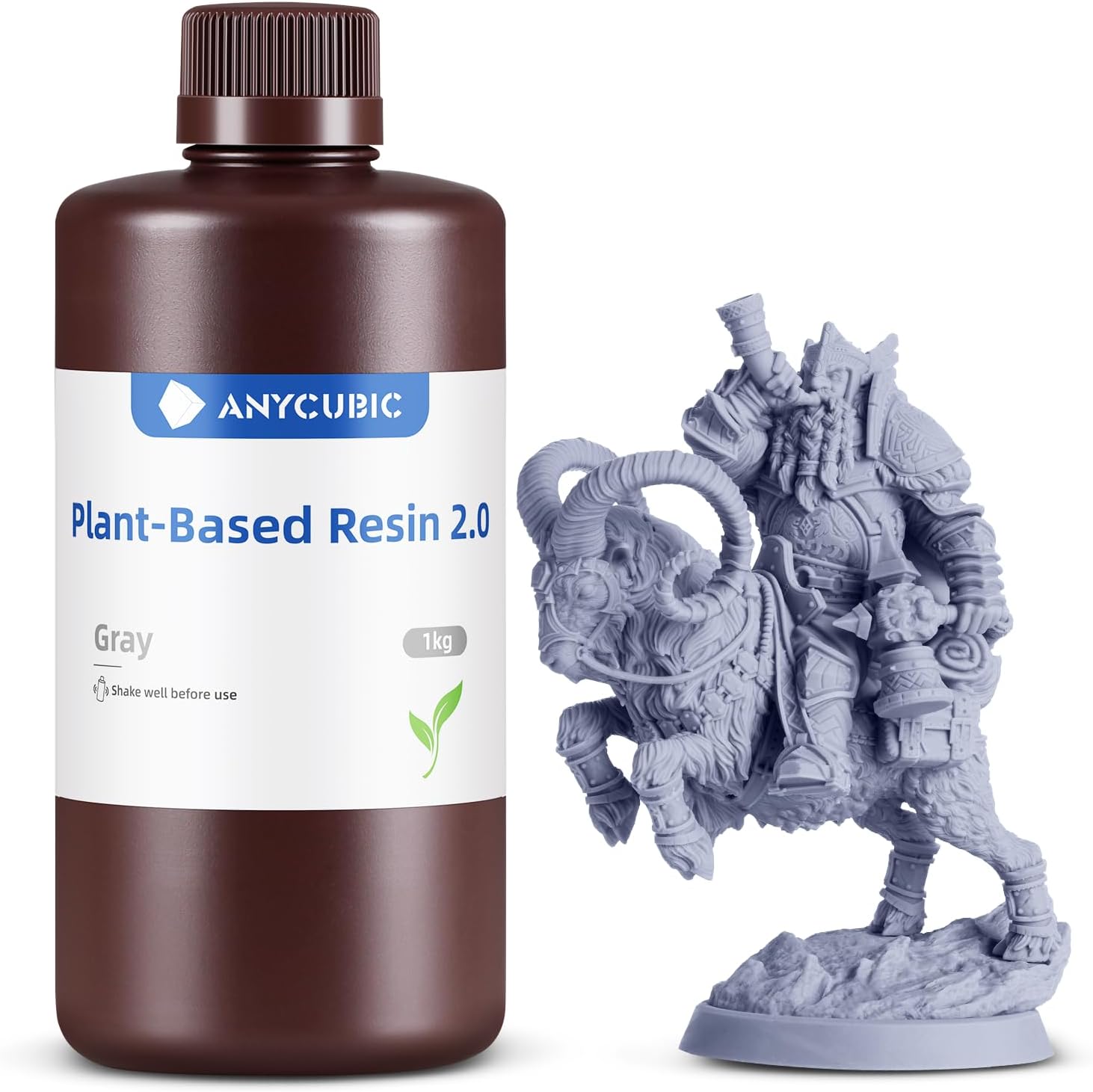 ANYCUBIC 3D Printer Resin with Low Odor and Safety, 405nm UV Plant-Based Rapid Resin 2.0 with High Precision and Quick Curing for LCD 3D Printing (Grey, 1000g)