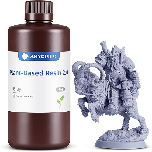 ANYCUBIC 3D Printer Resin with Low Odor and Safety, 405nm UV Plant-Based Rapid Resin 2.0 with High Precision and Quick Curing for LCD 3D Printing (Grey, 1000g)