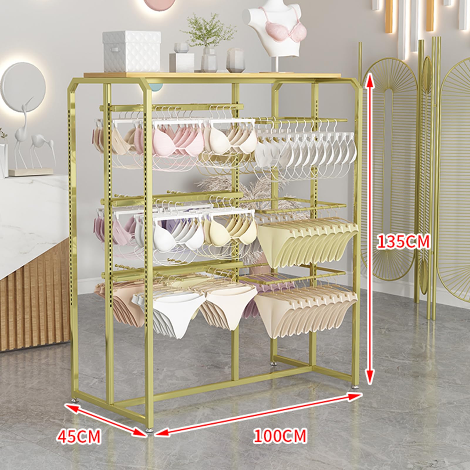 Espositore Metallico per Abbigliamento, Ideale per Boutique e Centri Commerciali, con grucce salvaspazio per Biancheria Intima, Slip, Pantaloncini e Reggiseni.
