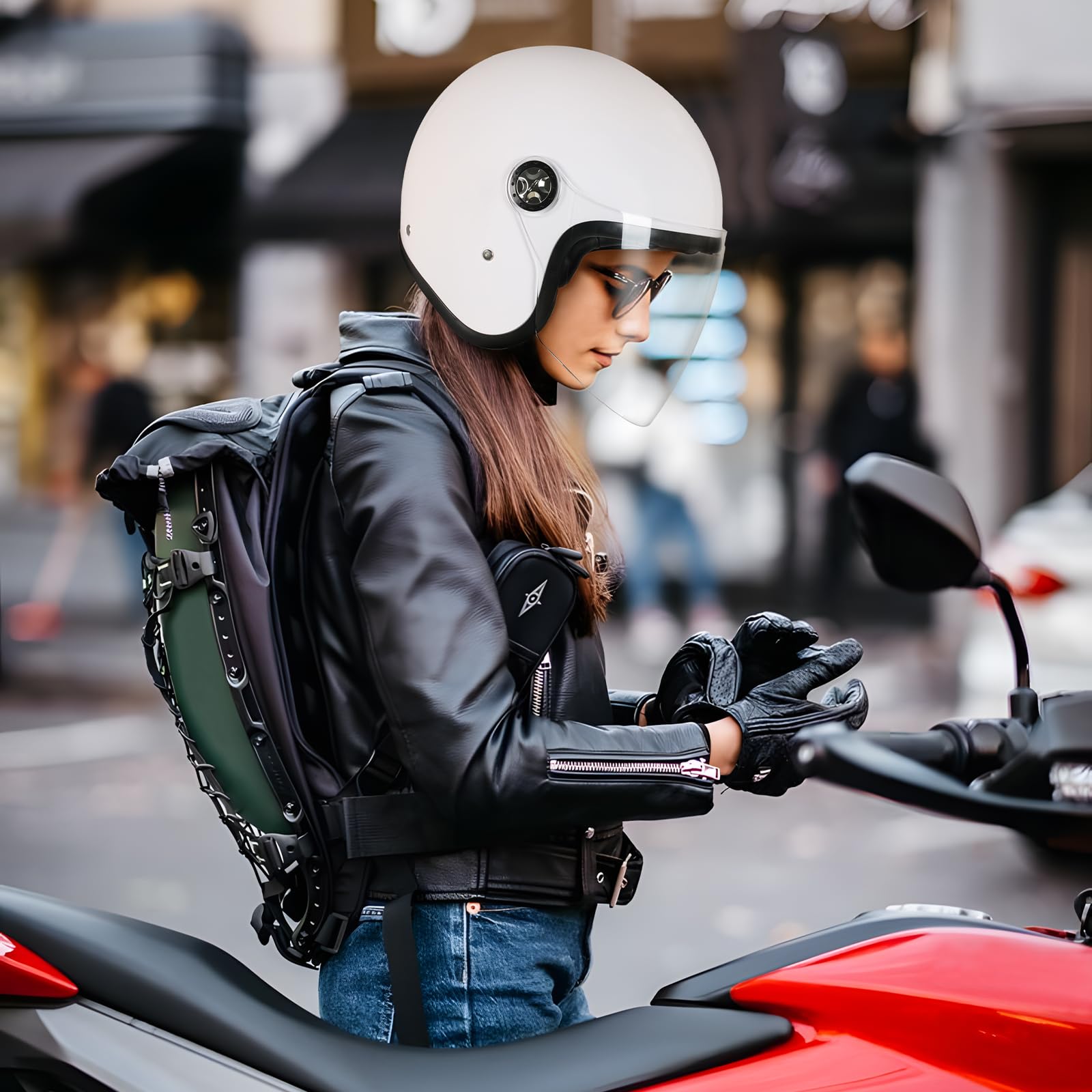Favoto Kask motocyklowy, kask motorowerowy, dla mężczyzn, z podwójną wizjerem, osłona przeciwsłoneczna 3/4, półkask motocyklowy, dla mężczyzn i kobiet, oddychający, certyfikat ECE 22.06, L (59-60 cm