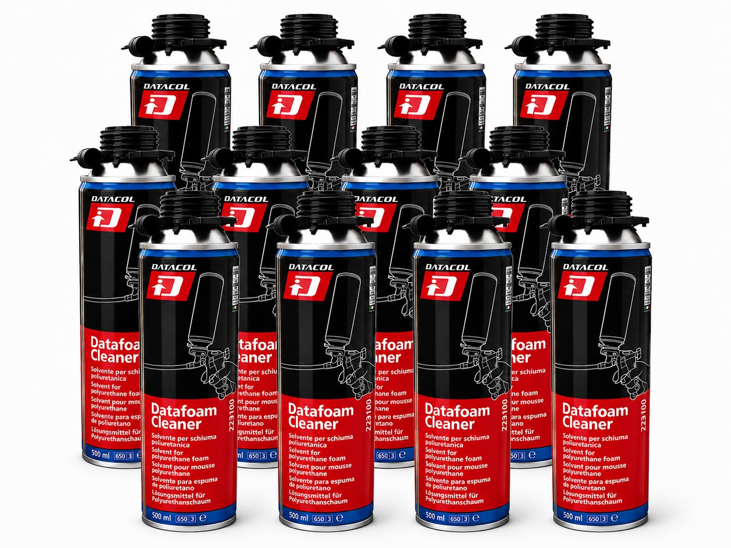 DATAFOAM CLEANER 500 ml – Solvente limpiador espuma poliuretano – PACK 12 – Aerosol para limpieza de pistolas PU y espuma fresca – DATACOL