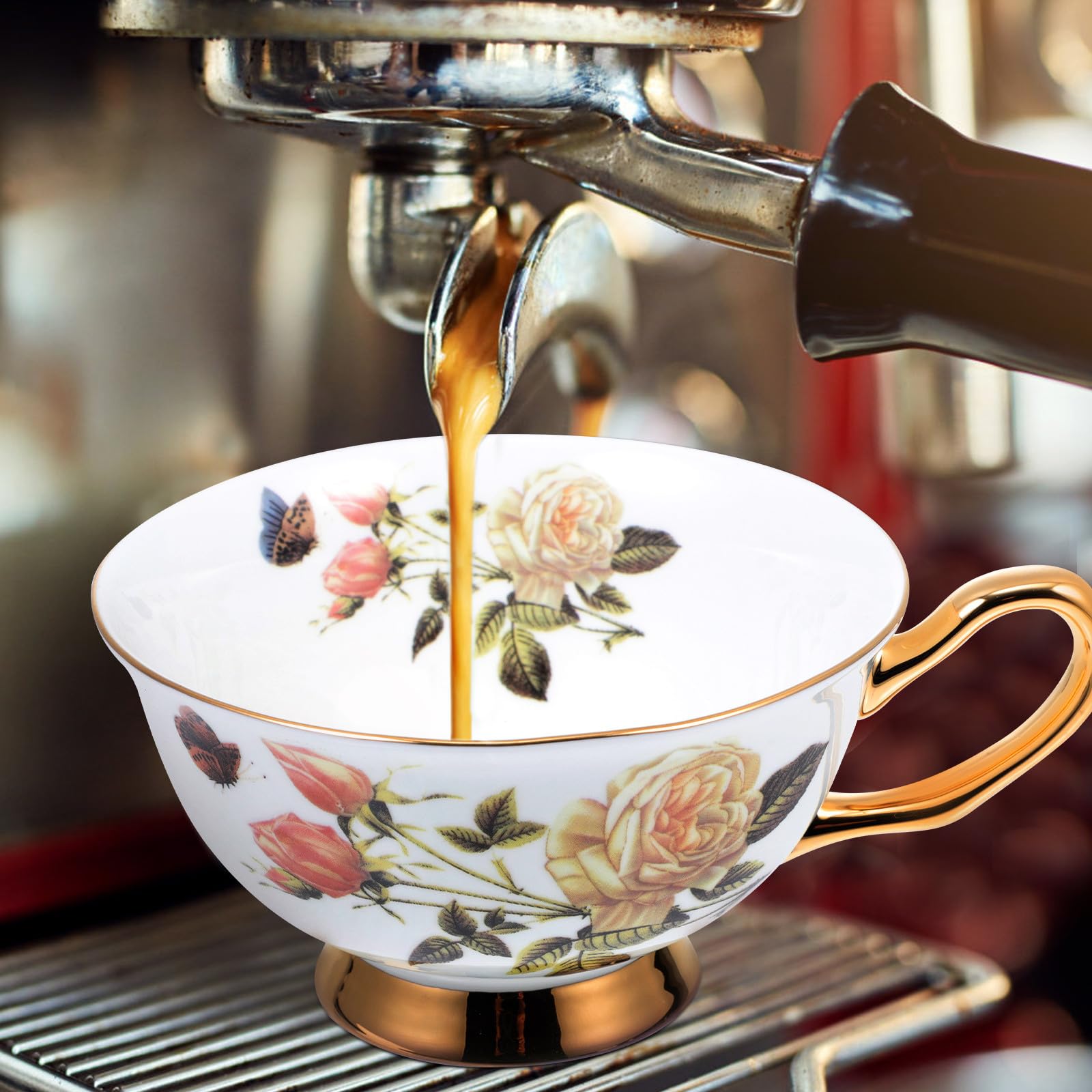 NUOBESTY Taza de Café de Cerámica con Plato, Juego de 1 Pieza para Latte | Capuchino, Uso en Hogar y Cafetería, Diseño Creativo y Apariencia Delicada