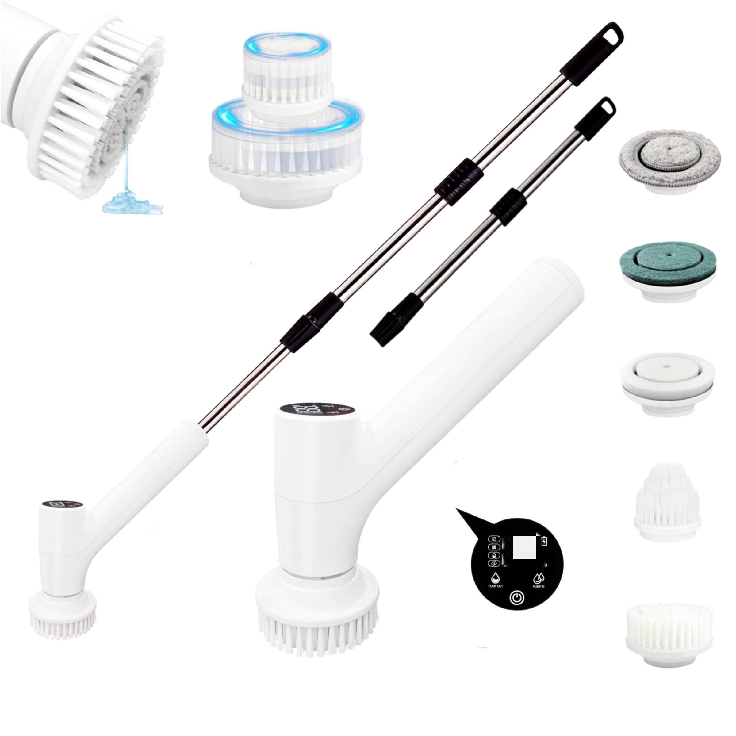 Scrubber elettrico da bagno, dispenser automatico di sapone senza fili e testina anti-rotante, impermeabile IPX7, 5 testine sostituibili, lunga durata della batteria per cucina/bagno/auto/pavimento