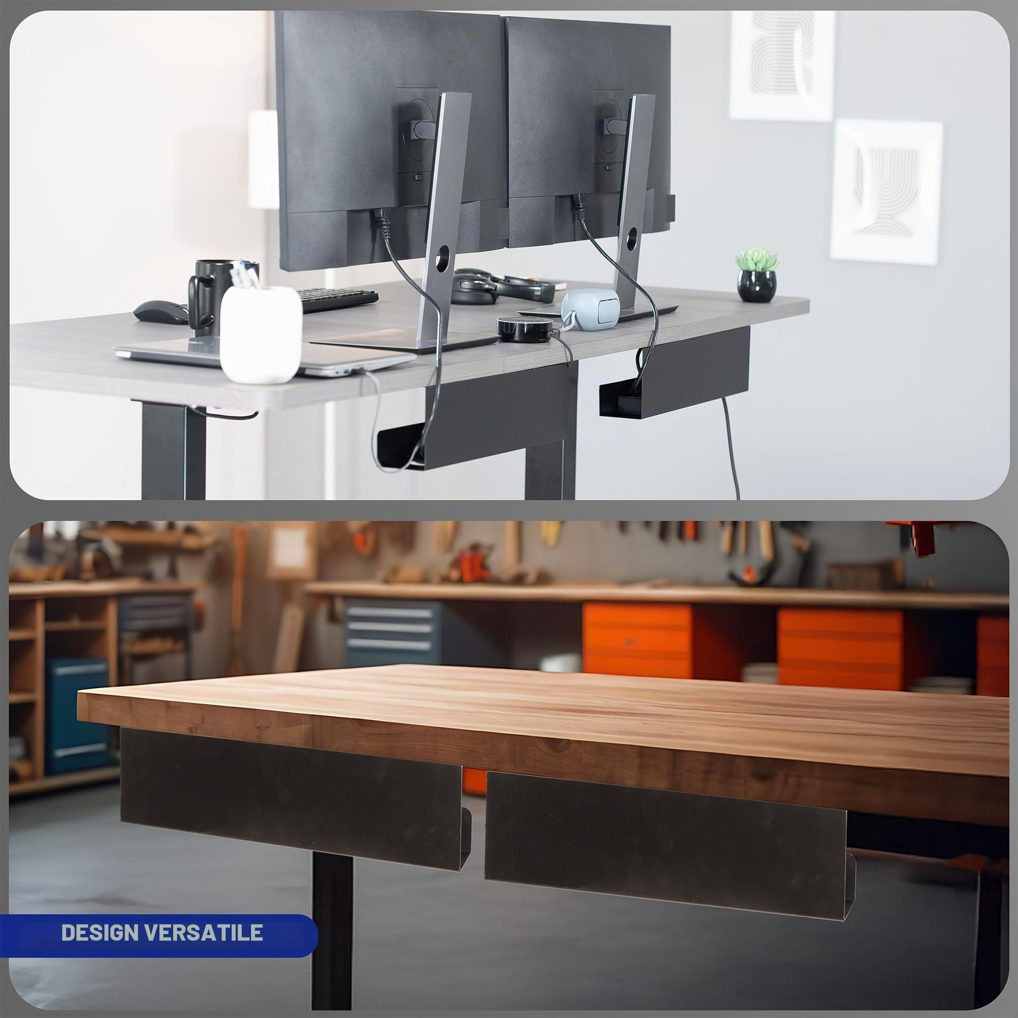 VIVO Under Desk DESK-AC06-2C - Vassoi per la gestione dei cavi, 42 cm, porta ciabatte, organizer per cavi per ufficio e casa, nero, confezione da 2