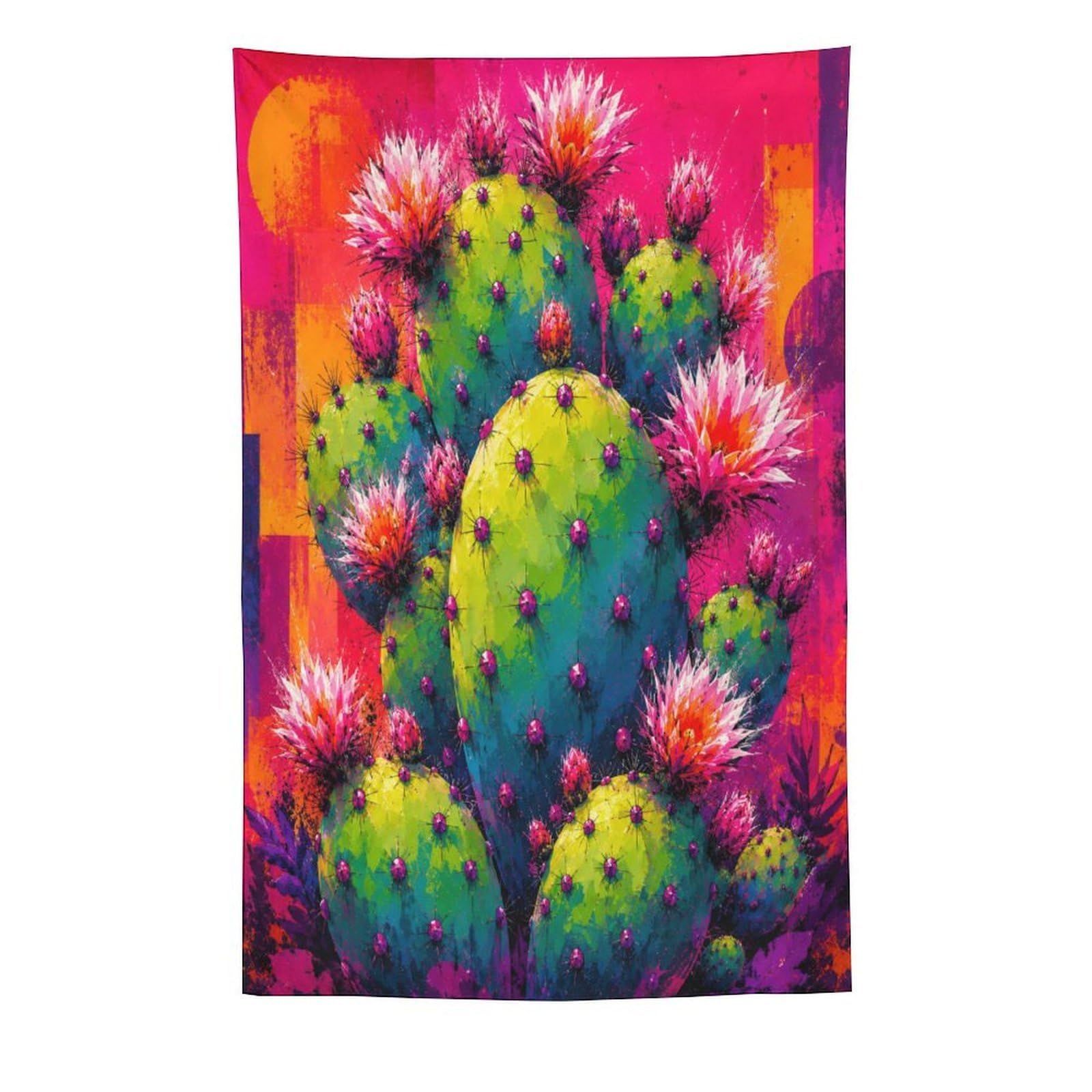 W7C8U2X3 Pink Cactus Color Blocks Wall Tapestry, Geometric Art, Dorm Room