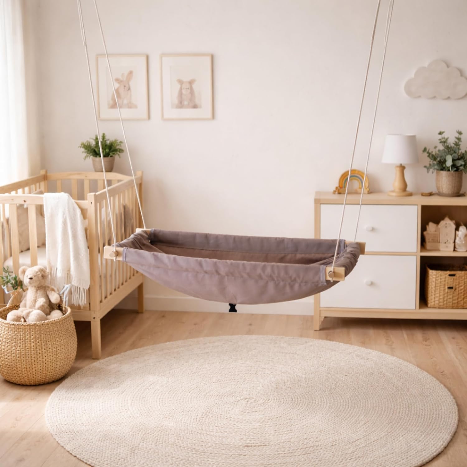 Kids Hammock Bed for Children Ages 3 to 5 Years, 15 to 36 kg Capacity, Comfortable Fabric with Wooden Frame, Large Size 66 x 150 cm, Portable and Easy to Assemble for Indoor and Outdoor Use (Grey-3)