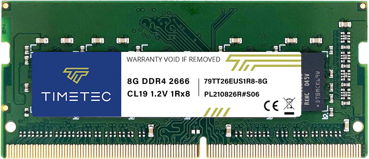 Timetec 8GB DDR4 2666MHz PC4-21300 Unbuffered ECC UDIMM 1.2V CL19 1Rx8 Single Rank 260 Pin SODIMM Memory RAM Module Upgrade (8GB)