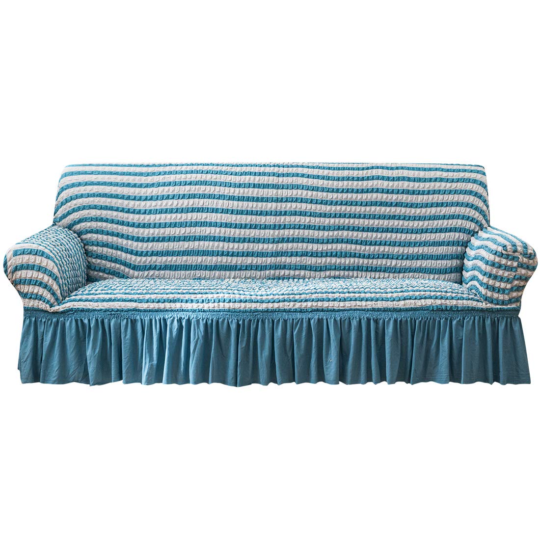 YAOYI Stretch Sofa Cover with Skirt, 1/2/3/4 Seater Seersucker Full Cover Sofa Protective Cover, Polyester Spandex Fabric (4 Seater,U)